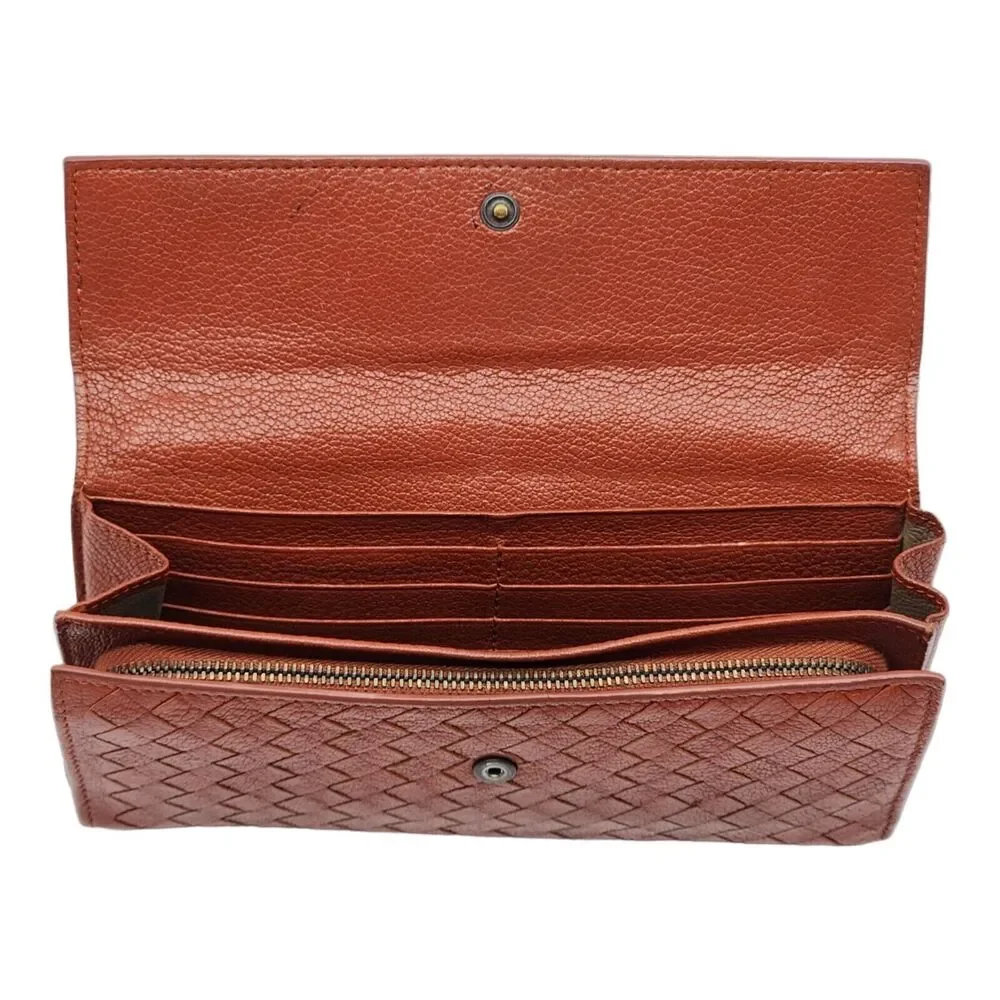 Bottega Veneta Intrecciato Unisex Leather Long Wallet 150509 Beige and Brown